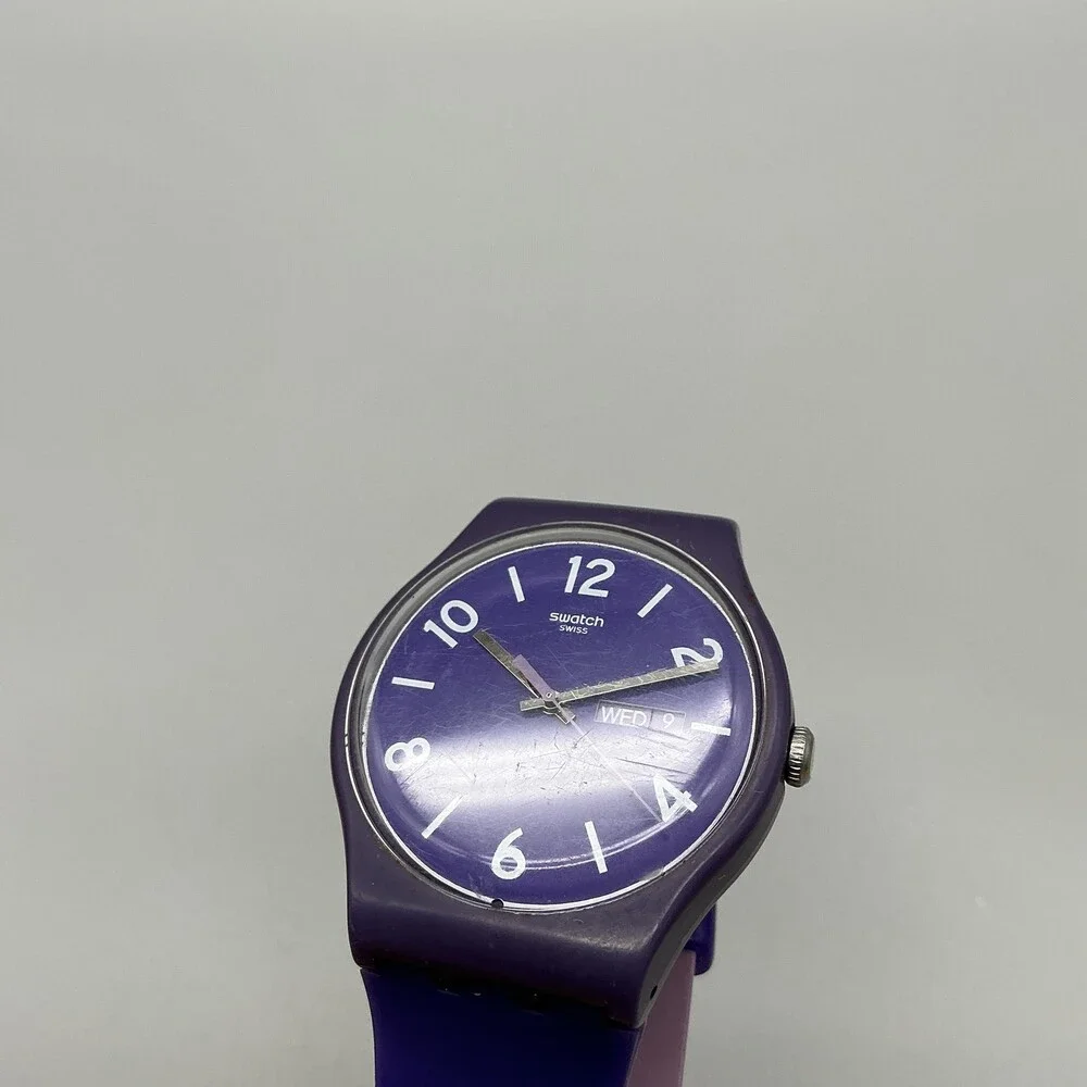 Swatch Backup Purple Mens Watch 41mm Purple Dial Day Date Swiss New Battery